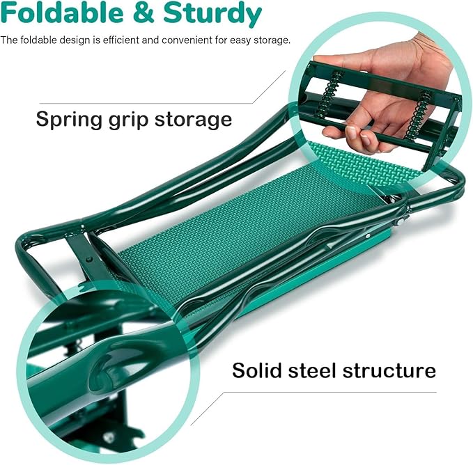 YSSOA 2024 New Garden Kneeler and Seat, with Sturdy Soft EVA Foam Pad, Hold Up to 330lb, Foldable Kneeling Bench, with 2 Tool Pouch for Gardening, Fishing, Camping, Green