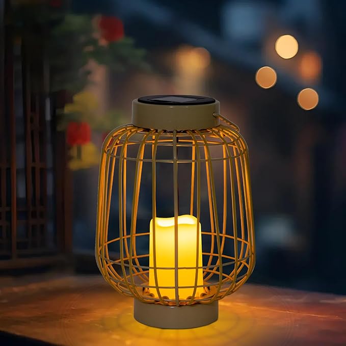 Solar Lanterns,Outdoor Solar Rattan Lanterns with Flameless Candles,Hanging with Handle Solar Lamp Decorative for Porch Garden Patio Pathway Deck Yard