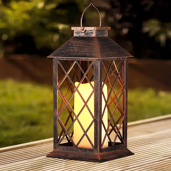 2 Pack Solar Lantern Outdoor Waterproof Garden Decor Hanging Lanterns Birthday Gifts for Women Mom 11" LED Flickering Flameless Candle Christmas Table Lights for Yard, Patio, Porch, Backyard