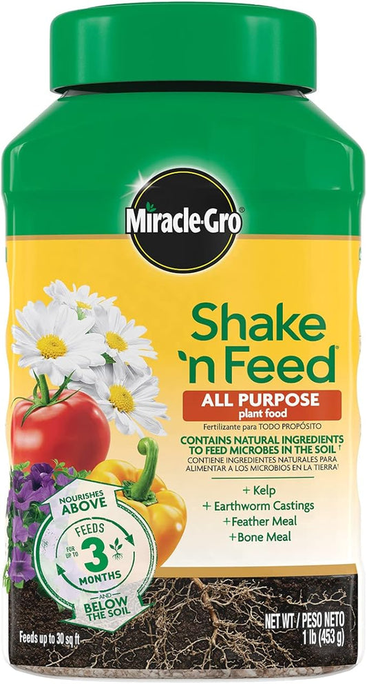 Miracle-Gro Shake 'N Feed All Purpose Plant Food, For In-Ground and Container Plants, Feeds for up to 3 Months, 1 lb.
