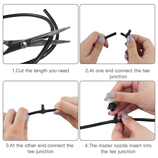 MSDADA 50pcs Micro Spray Adjustable Flow Irrigation Drippers, Garden Adjustable Sprinkler drip Irrigation Mister Heads with 3 Tee Irrigation Misting Drip Kit (Green)