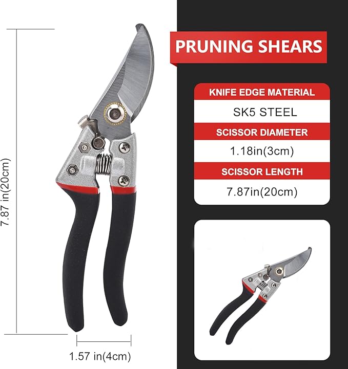 Pruning Shears for Gardening, Gardening Shears Heavy Duty, Cutting Shears Garden,Hedge Clippers, Rose Pruning Shears, Hand Clippers Gardening, Clippers For The Garden, Bonsai Cutters, (Red Black)