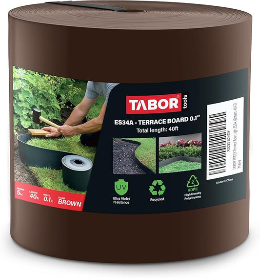 TABOR TOOLS 20 Ft Terrace Board, 5 Inch High, 0.1" Inch Thickness, Landscape Edging Coil, Grass Barrier, Bender Board, Garden Liner, ES33. (Brown)