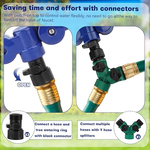 2Pcs 360° Tree Water System Tree Watering Ring 20 Inch Circle Sprinkler and Irrigation System Targeted Water with Y Hose Splitter for New Tree Outdoor Plants Raised Garden Beds Shrubs (Bule, Large)