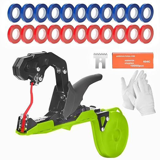 Garden Plant Tying Machine Taper Tool Plant Tape Tool for Grapes, Raspberries, Tomatoes and Vining Vegetables, Comes with 21 Rolls of Tapes and 1 Box of Staple (Green)…
