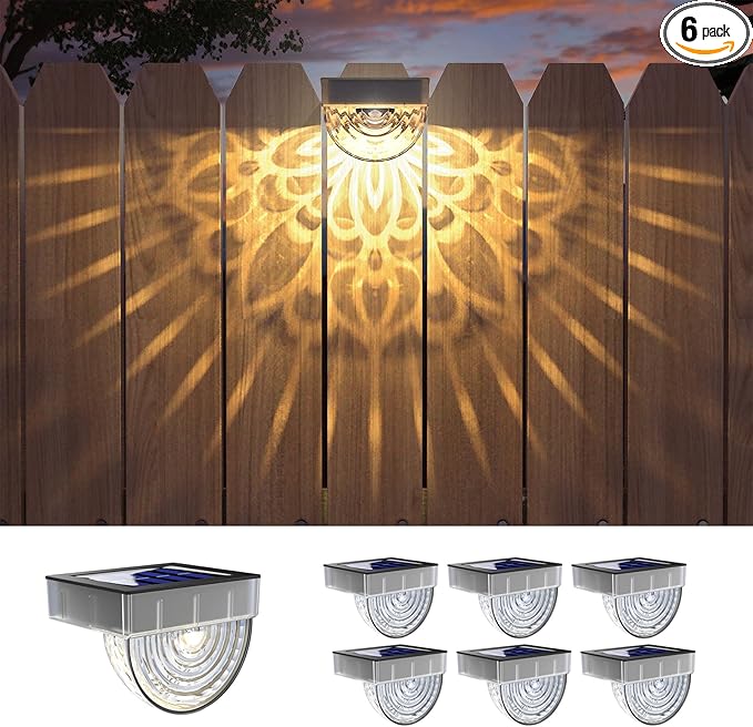 twinkya 6 Pack Solar Fence Lights Solar Outdoor Wall Lights Plastic Solar Powered Deck Step Stair Lights Waterproof Fence Solar Light for Garden Post Patio Backyard Yard Decor (Warm, 6 Pack)