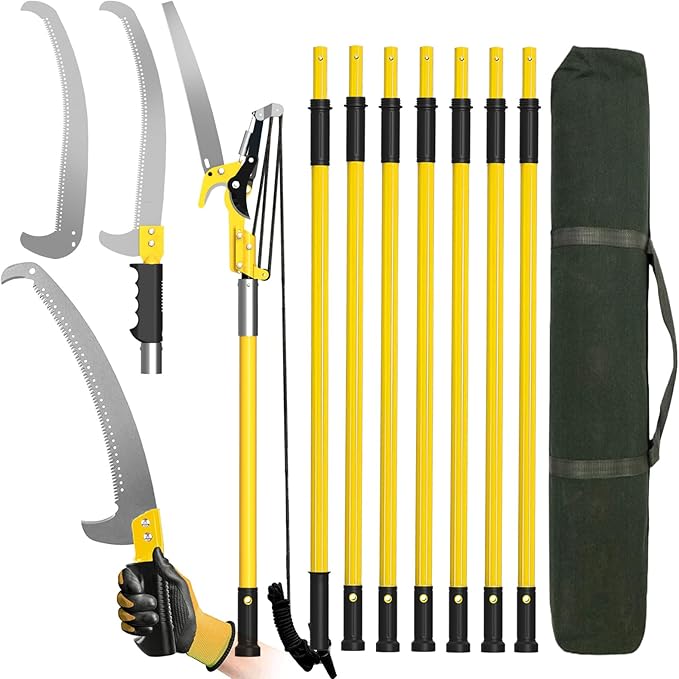 27 FT Pole Saws for Tree Trimming, [Ultra Sturdy] Tree Pruner with Thickened Saw Blade and Scissors for Tree Trimmer, Pole Cutter for Backyard and Garden, Bush Cutting and Pruning of Palm Trees