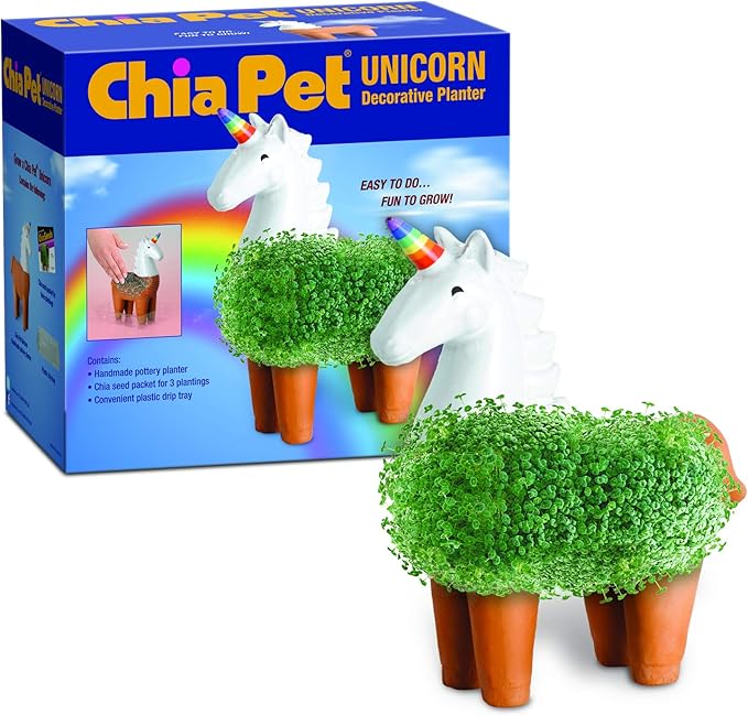 Chia Pet Unicorn with Seed Pack, Decorative Pottery Planter, Easy to Do and Fun to Grow, Novelty Gift, Perfect for Any Occasion