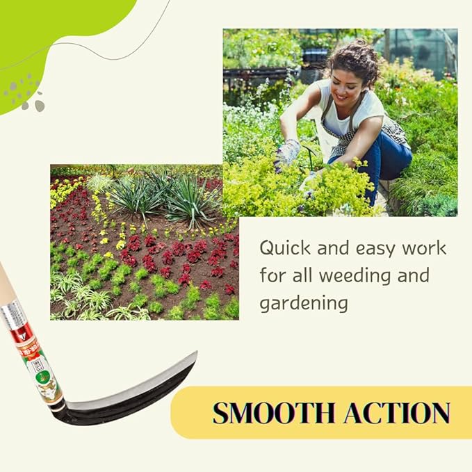 Japanese Weeding Sickle (Middle Thick Blade), High Grade Steel Blade (Blue Steel No.2) Hand Tool for Gardening, Weeding and Farming, Light Weight, Blade Length 7.09inch