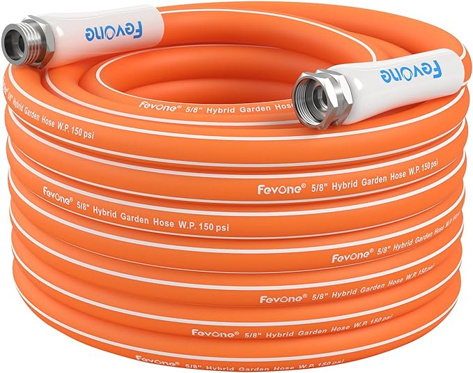 Fevone 50 ft Garden Hose, Heavy Duty Water Hose, Hybrid Polymer, Kink Resistance, Flexible, Durable, Leak Free, Aluminum Fittings, 3/4" GHT, 5/8" ID, 600 Psi, Drinking Water Safe