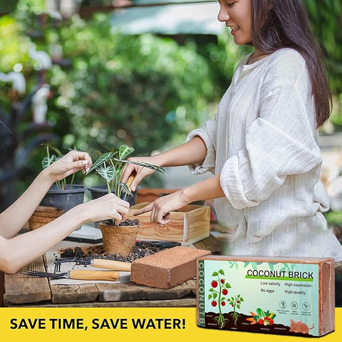 Premium Coco Coir Brick, 1.4Lbs High Nutrinent Coconut Soil, OMRI 100% Organic Low EC & PH Balanced Potting Soil for All Plants Gardening, Hydroponics and Green House (650G x 8)