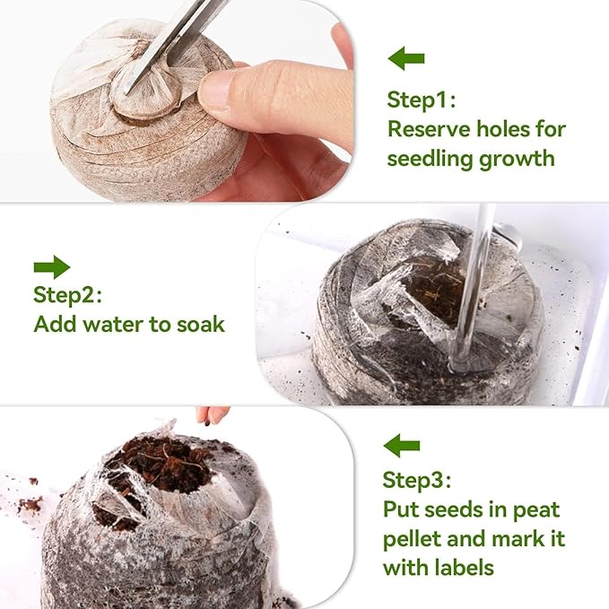 100pcs 50mm Peat Pellet, Plant Starting Plugs, Compressed Garden Soil Block with Labels, Plant Pods Bulk for Seedling Transplanting Herb Flower Vegetables