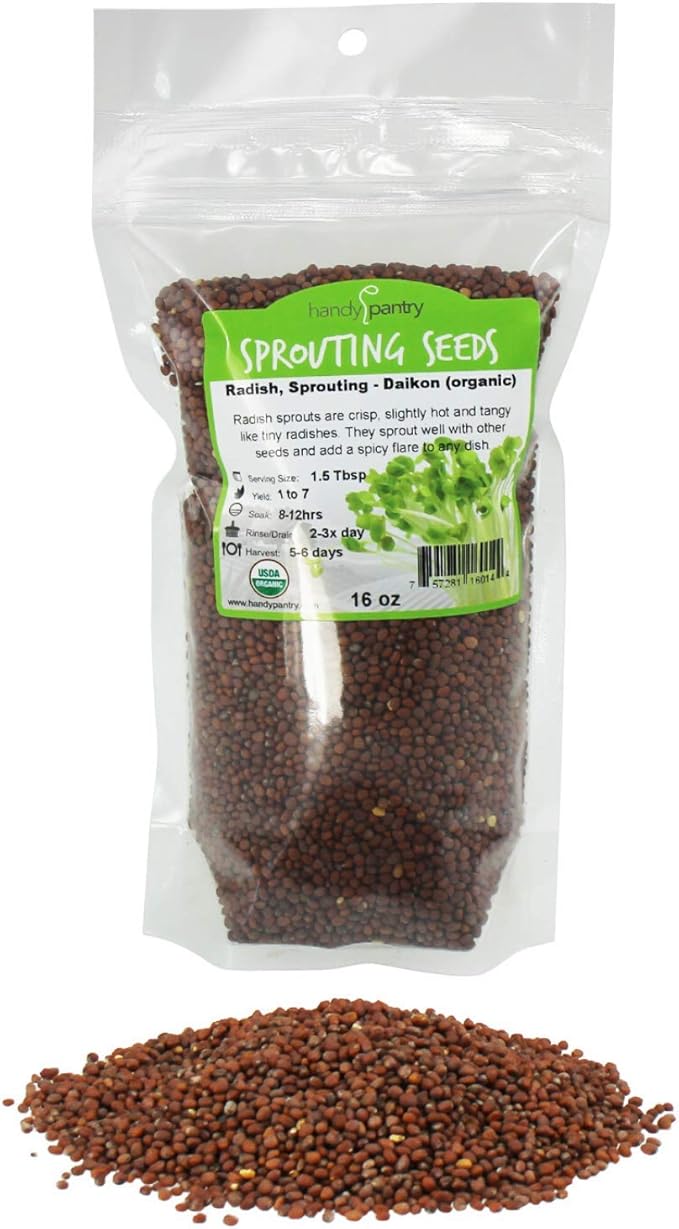 Organic Radish Sprouting Seeds - 1 Pound Non-GMO Daikon Radish Seeds - Plant & Grow Microgreens Indoors