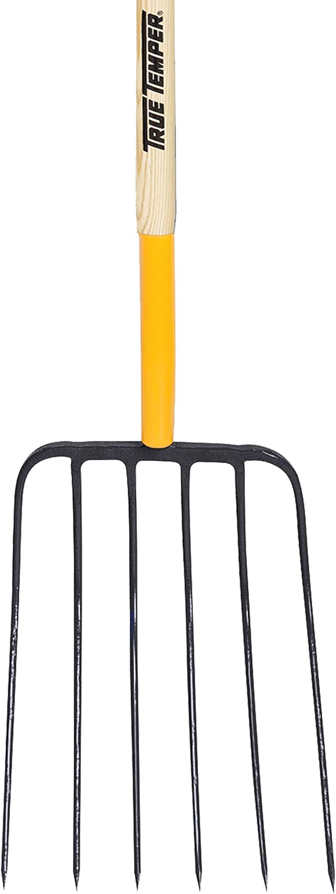 True Temper 6-Tine Steel Manure Fork Pitchfork with Hardwood Handle, 48 in., for Transferring Manure, Mulch with Cushion Grip