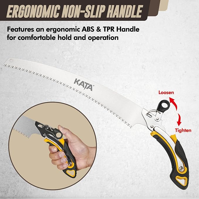 KATA 13.7 Inch Hand Pruning Saw Set, SK5 Curved and Straight Saw Blade in Oxford Safety Sheath, Survial Camping Hand Saw for Tree Trimming, Gardening, Wood Cutting