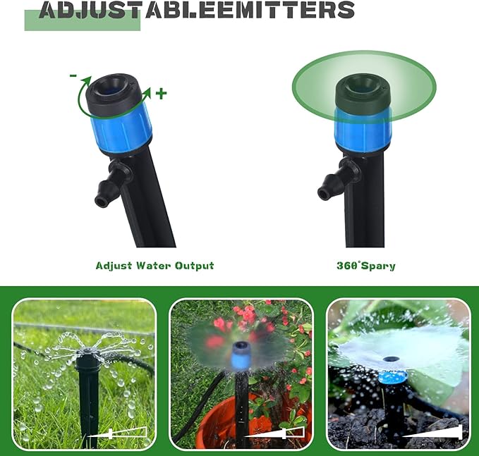 Mudder 100 Pieces 5.2 Inches Drip Emitters Fan Drip Emitters for 1/4 Inch Drip Irrigation Tubing 360 Degree Adjustable Irrigation Drippers Micro Spray Irrigation Drippers Stake Drip Emitter Plastic