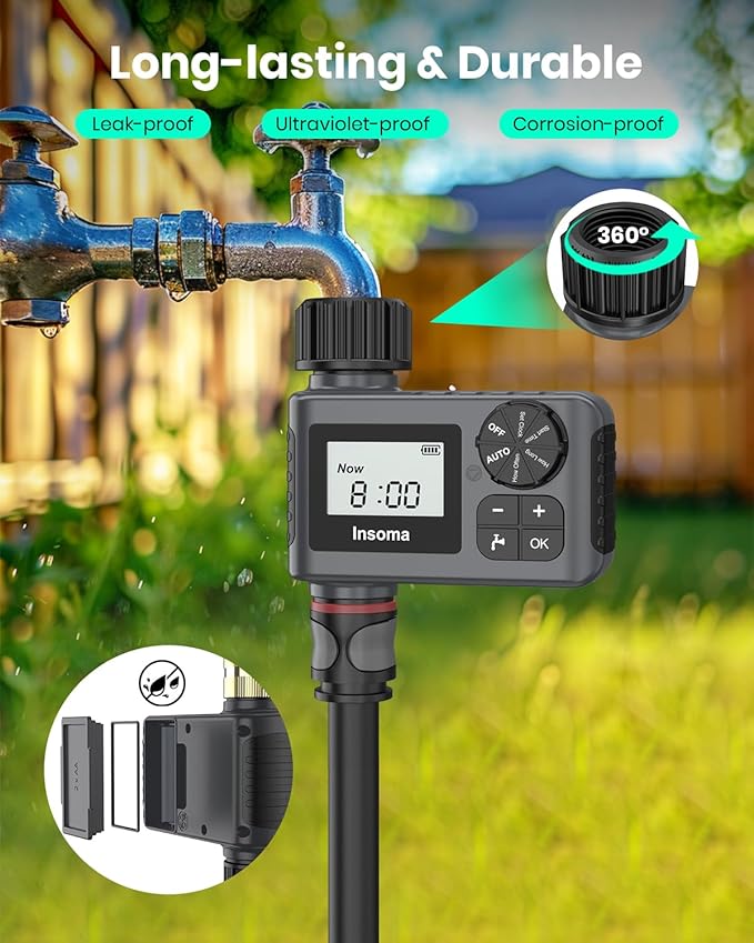 Outdoor Garden Hose Faucet Timers, Programmable Water Sprinkler Timer with Rain Delay/Manual/Automatic Drip Irrigation and Lawn Watering System for Yard, 1 Outlet