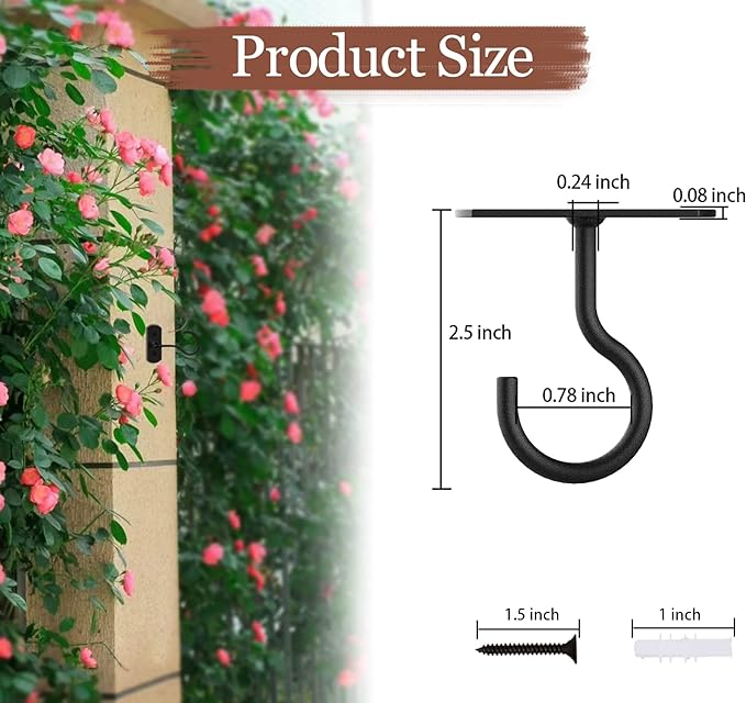 Ceiling Hooks for Hanging Plants 2Pack 2.5in,Wall Mount Hangers Plant Hooks,Wall Hooks for Plants,Lights,Planters,Lanterns,Hanging Bird Feeders,Wind Chimes,indoor&Outdoor Decoration Hooks Black