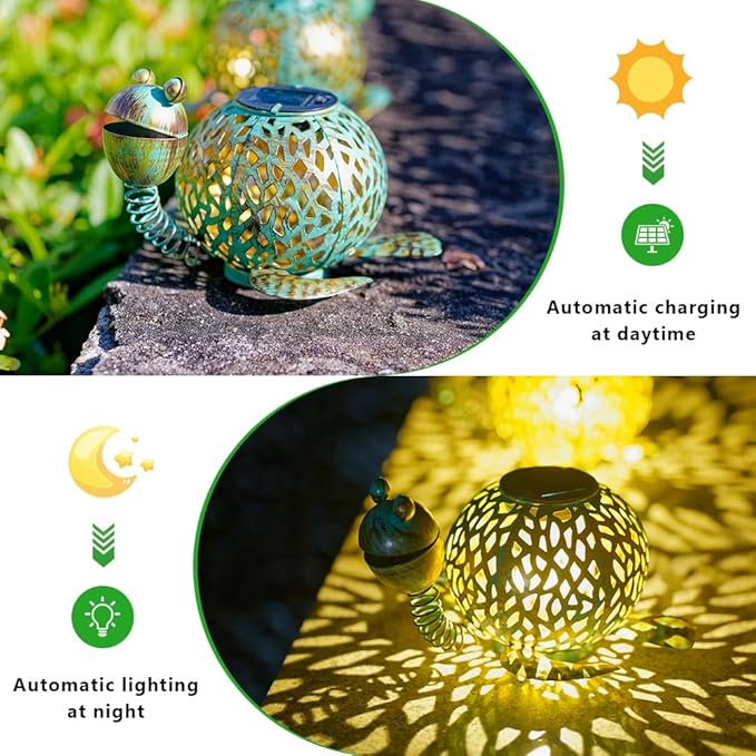 2 Pack Turtle Solar Lanterns Outdoor Waterproof, Metal Table Tortoise Solar Lantern with LED Light for Patio Pathway Garden Decor