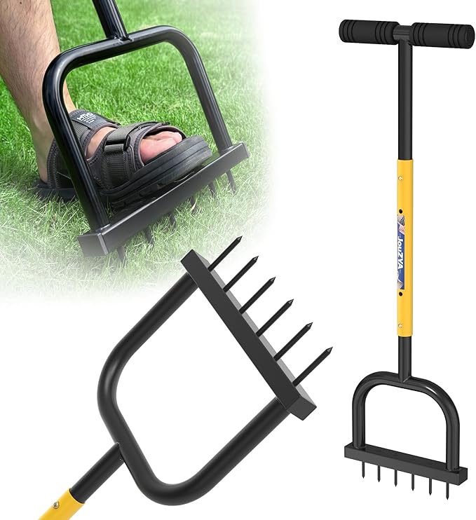 Adjustable Lawn Aerator Spike Tool with Wide Foot Plate, 6 Enlarged 6mm Spikes Manual Yard Grass Aerator Gardening Tool for Lawn Care Courtyards, 38''