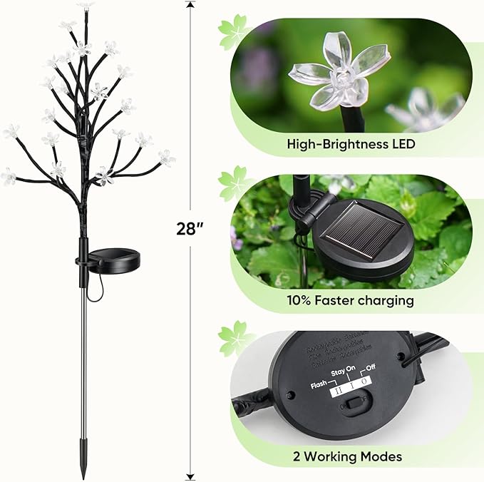 Solar Garden Lights Decorative, Solar Outdoor Lights Waterproof 4Pack, 80Led Solar Flowers Garden Decor, Outdoor Solar Lights for Yard,Pathway,Lawn,Solar Garden Decorations