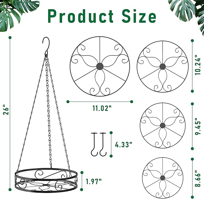 4-Pack Metal Hanging Planters for Outdoor Plants - Heavy Duty Hanging Baskets for Plants Outdoor with Chains and Long Hooks – Aesthetic Hanging Plant Holder for an Instant Indoor and Outdoor Decor