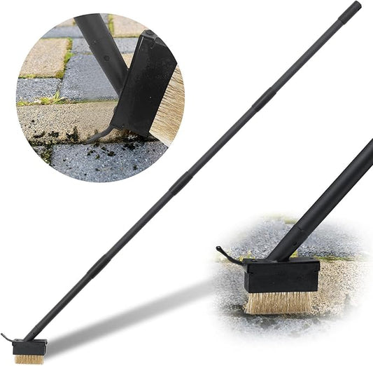 Moss Killer Weed Puller Tool for Crevice Weeding with 73.2inch Long Adjustable Handle, 2 in 1 Crack Weeder Moss Grout Remover Brush, Manual Weed Remover Tool for Driveway Deck Paver Patio Walkway