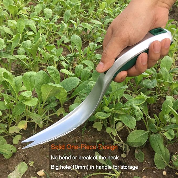 One-Piece Aluminum Gardening Weed Tools, Hand Garden Weeder Tool, Ergonomic Handle Best Weeding Tool, Weed Pull Tool with Serrated Edge, Grass Removal Tool