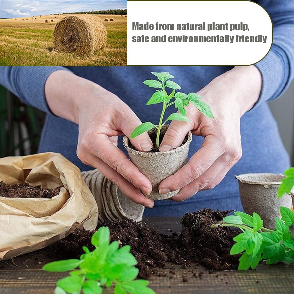 130 Pcs 3.15 Inch Organic Peat Pots with Drainage Holes - Biodegradable Seed Starter Pots for Seedlings, Plants & Garden Germination - Includes 130 Planting Labels