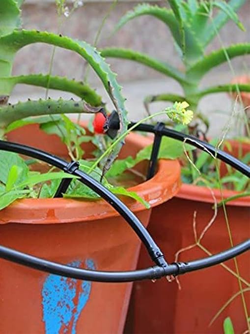 Kalolary 500Pcs Barbed Tee Irrigation Fittings, 1/4 Inch Tube Universal Drip Irrigation Connector Compatible with Watering Systems, 4/7mm Hose Automatic Irrigation Adapter