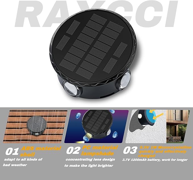 Outdoor Wall Lights - 4 LED Solar Lights for Outside - IP65 Waterproof-RGB Multicolor - Auto On/Off - 1200mAh Battery, Use on The Fence, Patio, Yard, Garden, Porch&More 2 Pack (Warm Color)