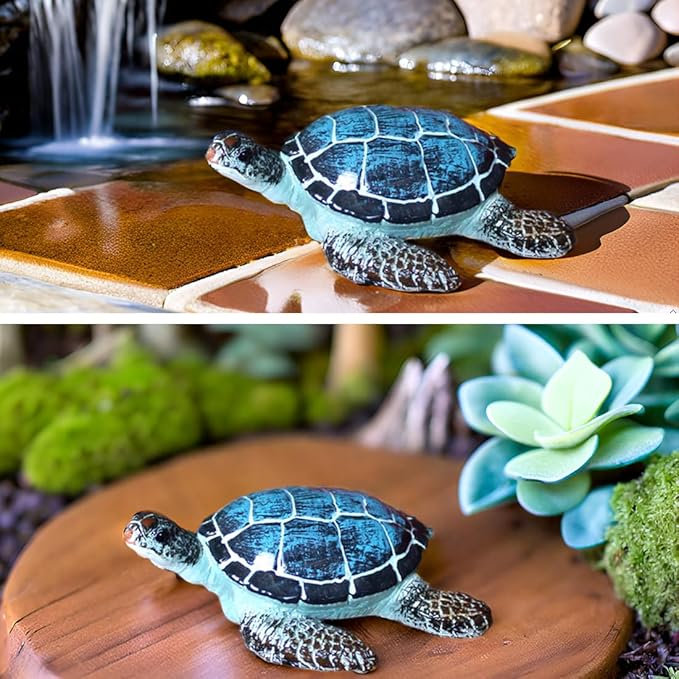 Small Turtle Figurine Sea Turtle Figurine Little Resin Turtle for Garden Decor Blue Turtles Figure Outdoor Outside Pond Ornaments Decorations Mini Statue Valentine's Day Gifts Blue