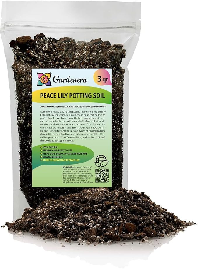 Gardenera's Premium Peace Lily Potting Mix : Hand-Crafted for Optimal Growth and Health - [3-Quart Bag]