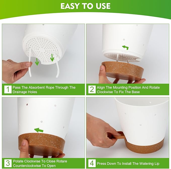 JGB Self Watering Orchid Pots - Each of 5, 6, 7 and 8 inch -4 Pack Orchid Pots with Holes and Plastic Breathable Orchid Planters for Repotting - White