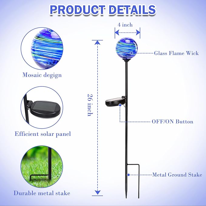 Solar Outdoor Decorative Lights Color Swirl Solar Garden Stake Glaze Glass LED Solar Garden Globe Lights Outdoor Decorative Lights for Pathway Yard Lawn Decoration 2 Pack Blue&Green