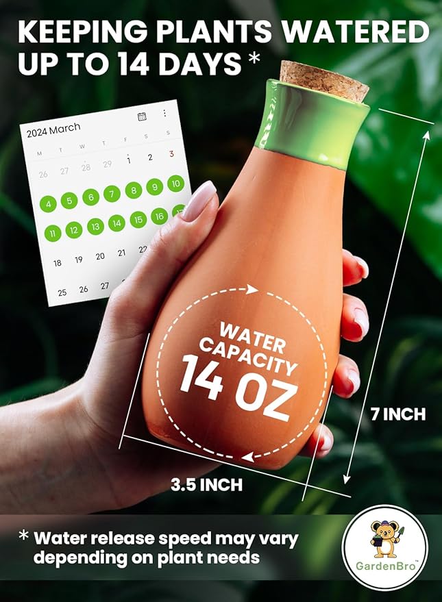 4 Pcs Ollas Terracotta Watering Pots Large- 14 Oz Self Watering Planter Insert Olla Watering System For 1-week Easy To Refill - Clay Plant Watering Globes For Outdoor & Indoor Plants [4, Bright]