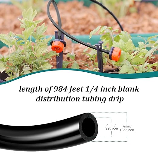 Yaomiao 984 ft Drip Irrigation Hose 1/4 Inch Blank Distribution Tubing Drip Irrigation Drip Line Watering Drip Automatic Irrigation Equipment Set for Garden Flower Bed Greenhouse Flower (Black)