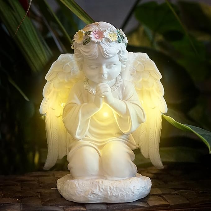 Solar Garden Outdoor Angel Statues - Outdoor Angel Sculptures Garden Decorations with Waterproof Led Lights for Patio, Balcony, Yard, Lawn Ornament - Unique Decor Gifts for Mom Grandma Women