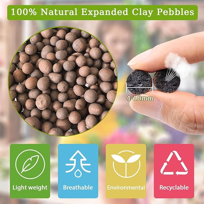 ZeeDix 7.5LB Expanded Clay Pebbles, 4mm-16mm Clay Leca Balls Clay Pebbles for Plants, Natural Clay Pellets Balls for Hydroponic, Indoor Plants Drainage, Gardening, Orchids, Decoration, Aquaponics
