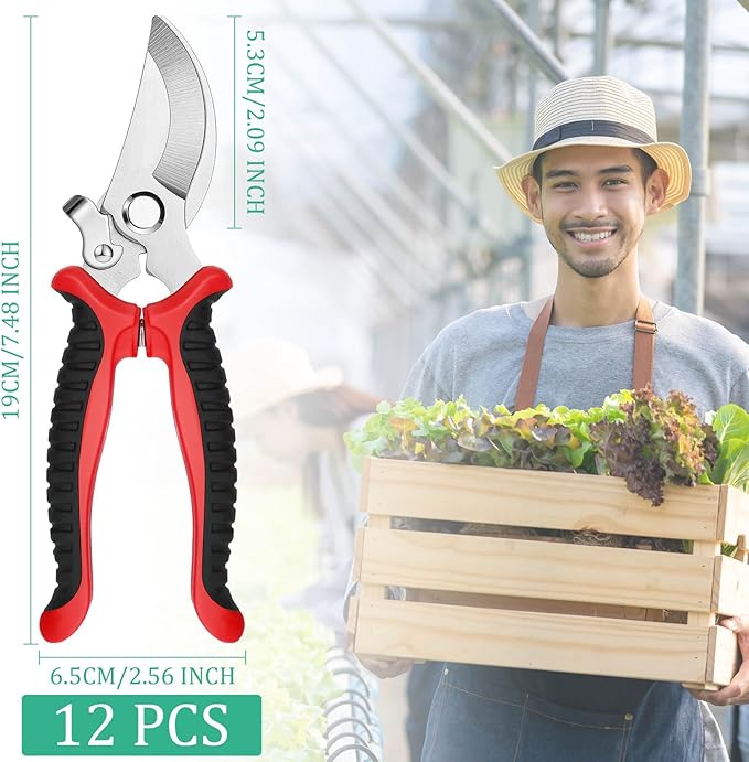 Lothee 12 Pcs Pruning Shears Bulk for Gardening Flower Shears, Floral Scissors 7.5 Inch Bypass Garden Hand Shears Clippers for Cutting Flowers, Trimming Plants Heavy Duty Garden Tools(Red)
