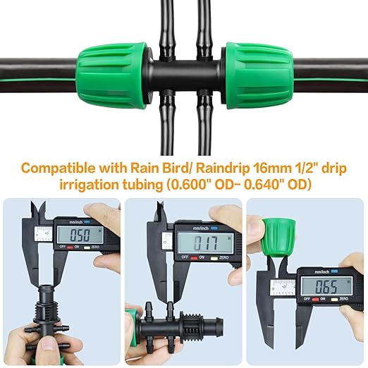 Barbed Tee 1/2 Inch to 1/4 Inch Irrigation Tubing: Locked Barbed Reducing Tee 6-Way Adapter Anti-Drop Irrigation Fittings for Splitting 1/2" to 1/4" Drip Line System Parts (12 Pack)