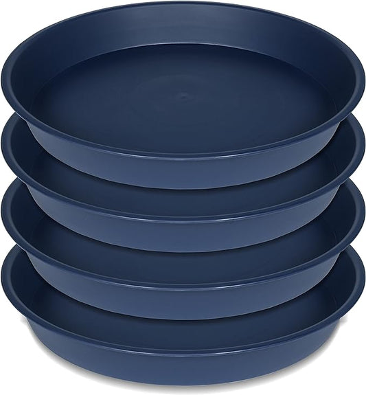 4 Pack of 18 19 inch Plant Saucer Drip Tray (16.6 inch Base), Heavy Duty Deep Plant Saucers for Pots, Plastic Flower Planter Water Trays for Indoors Outdoor (19", Blue)
