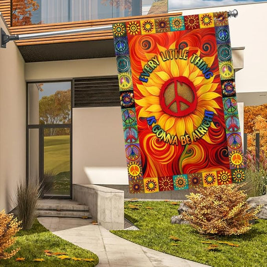 FLAGWIX Flags - Hippie Every Little Thing Is Gonna Be Alright Sunflower Flag DDH1403, House Flag (29.5" x 39.5") - USA House Garden Flags Premium Polyester - Decorative Outdoor Flags