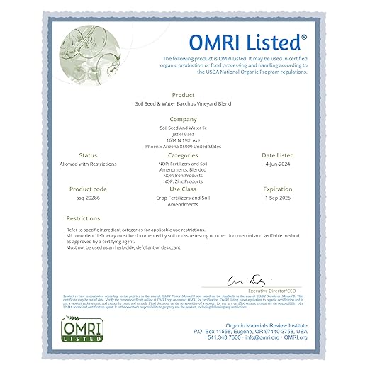 Soil Seed & Water Bacchus Concentrated Organic Soil Amendment Fertilizer for Grape Vines