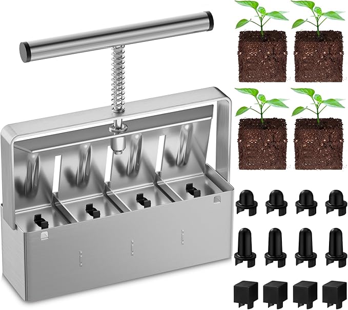 Soil Blocker, Soil Block Maker for Seed Starting with Strong Hand Held, 4 Pcs 2-Inch Soil Blocking Tool for Grow Seedling, Seed Starter Soil Tray Garden Potting Soil, Indoor Outdoor Plants