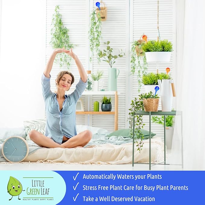 LGL Plant Watering Globes. Self Watering Planter Inserts Made from Hand-Blown Durable Glass. Self Watering Spikes to Support Plant Health. (4pk Jumbo)