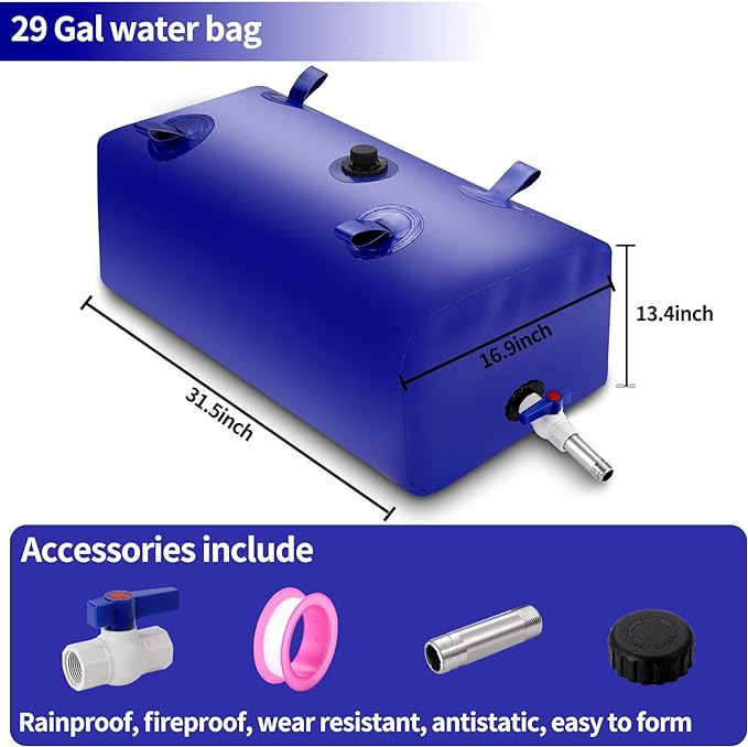 Large Capacity Water Storage Bladder Containers, Bladder Tank for Drought Resistance, Fire Prevention, Emergency Water, Agricultural Irrigation Outdoor (110L/29Gal, Blue)