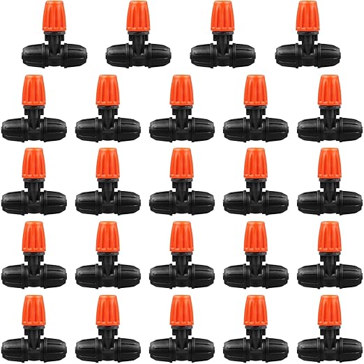 Upgraded Three-Way Atomizing Nozzle for 1/4 Inch Irrigation Tubing, 24 Pcs Adjustable Micro Spray Irrigation Emitters with Integrated 1/4 Inch Tee Fittings for Misting Watering System