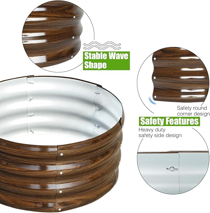 SnugNiture 2x2x1ft Round Galvanized Raised Garden Bed Kit Outdoor, Metal Planter Box for Planting Plants Vegetables, Brown