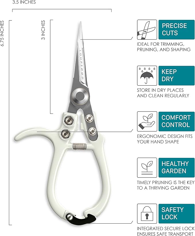 Plant Pruning Shears Garden Trimming Scissors Precision Hand Pruner Herb Snips Flower Clippers Bonsai Trimmers Straight Sharp Blade Tapered Tip Ergonomic Handle Modern Garden Tools